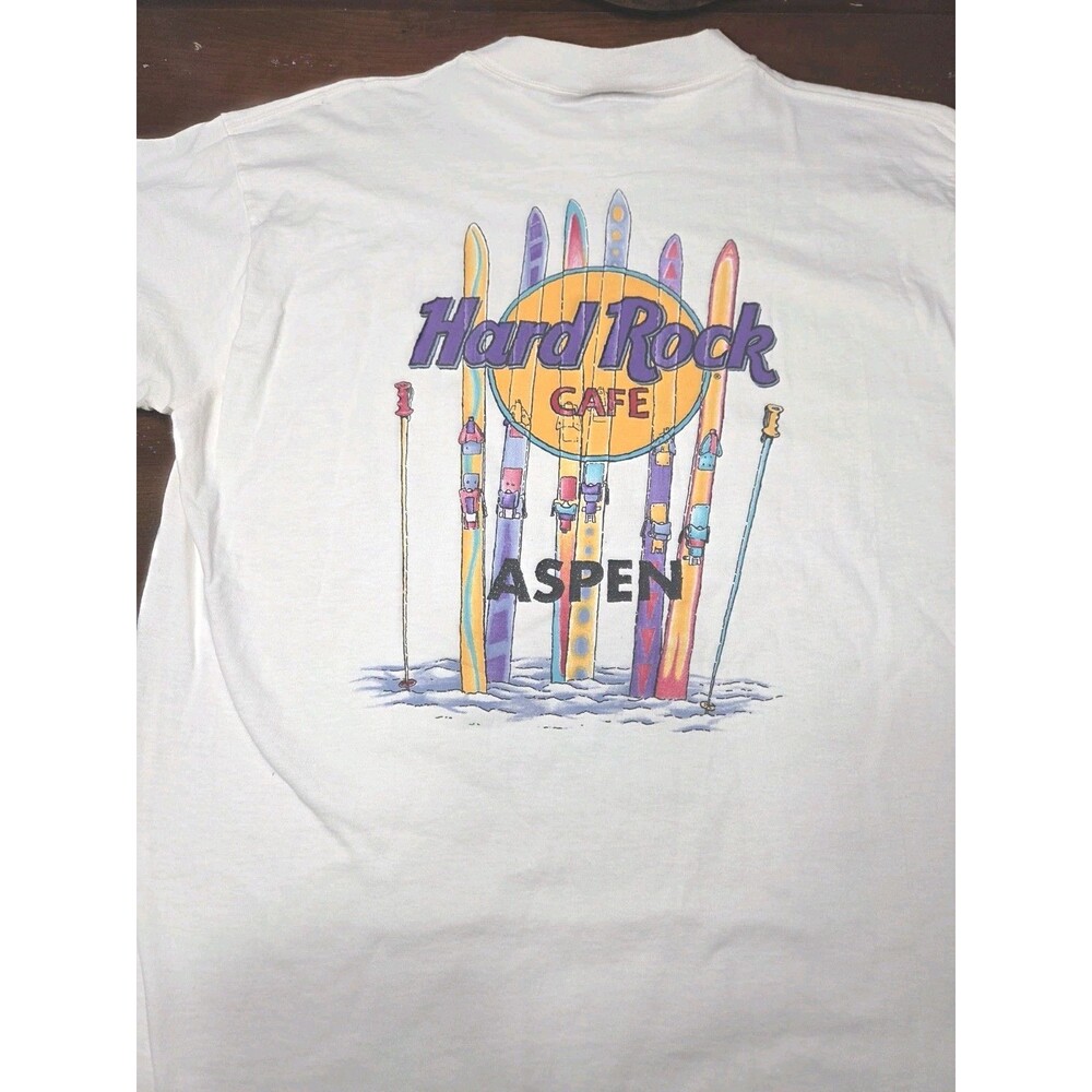 Vintage Hard Rock Cafe Aspen Ski T Shirt XL White Made in USA Sewn in Jamaica - Picture 6 of 7